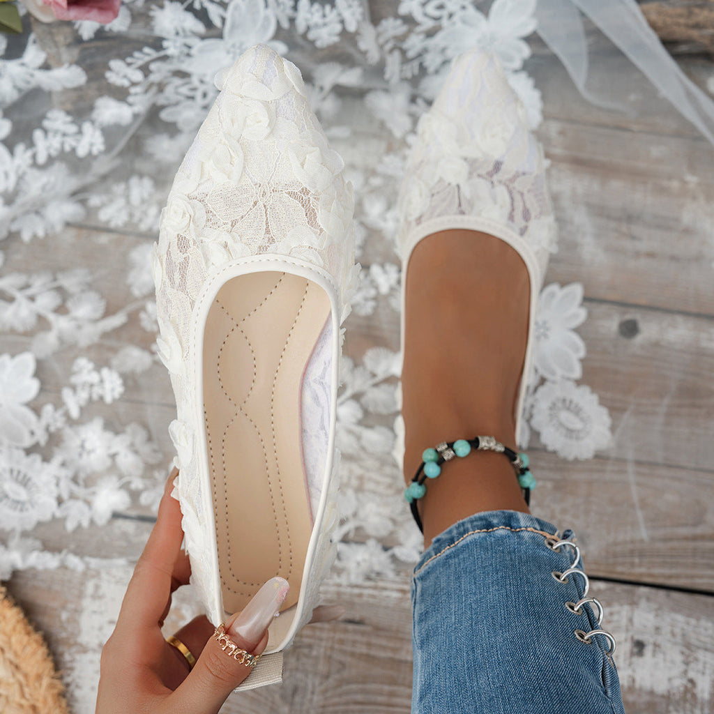 Women's Floral Pointed-Toe Flat Loafers - Slip-On Casual Shoes