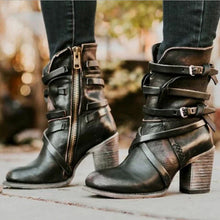 Load image into Gallery viewer, Women's Retro Chunky Heel Ankle Boots – Side Zipper &amp; Buckle Detail