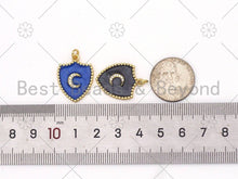Load image into Gallery viewer, Micro Pave CZ Cresent Moon On Colorful Enamel Shield Shape Pendant,18K Gold Filled Enamel Pendant,Enamel Jewelry, 24x18mm,Sku#L590