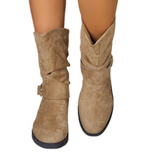 Load image into Gallery viewer, Women's Suede Chunky Heel Ankle Boots - Round Toe Cutout Design Winter Footwear