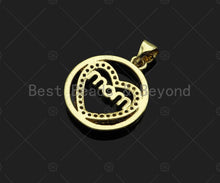 Load image into Gallery viewer, Gold Filled CZ Micro Pave Heart with Mom Word on Round Ring Shape Pendant, 18K Gold Filled Charm, Mother's Day Goft,17x20mm,Sku#LD121