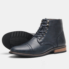 Load image into Gallery viewer, Men's Vintage Casual Leather Boots – Mid-Calf Wedge Heel, Rubber Sole, Stitched Paneling