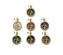 Load image into Gallery viewer, Gold CZ Snake On Round Coin Gemstone Charm, Sku#LX114