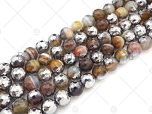 Load image into Gallery viewer, Natural Half Silver Plated Brown Agate Beads, 8mm/10mm/12mm Round Faceted Brown Green Beads, 15.5 Full Strand, sku# UA124