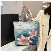 Load image into Gallery viewer, Gold-thread Canvas Crossbody Bag – Blue Floral | Stylish Everyday Shoulder Bag