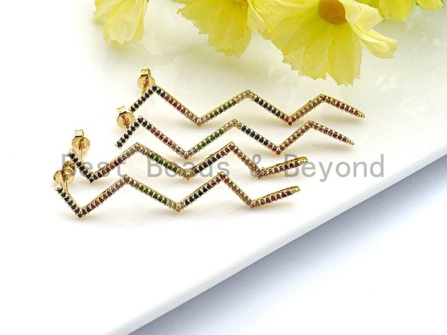 Colorful CZ Long Wavy Line Dangle Earring, Sku#J99