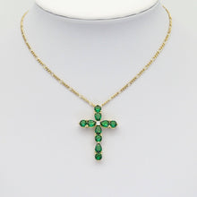 Load image into Gallery viewer, Green Teardrop CZ Gold Cross Charm, Sku#LX356
