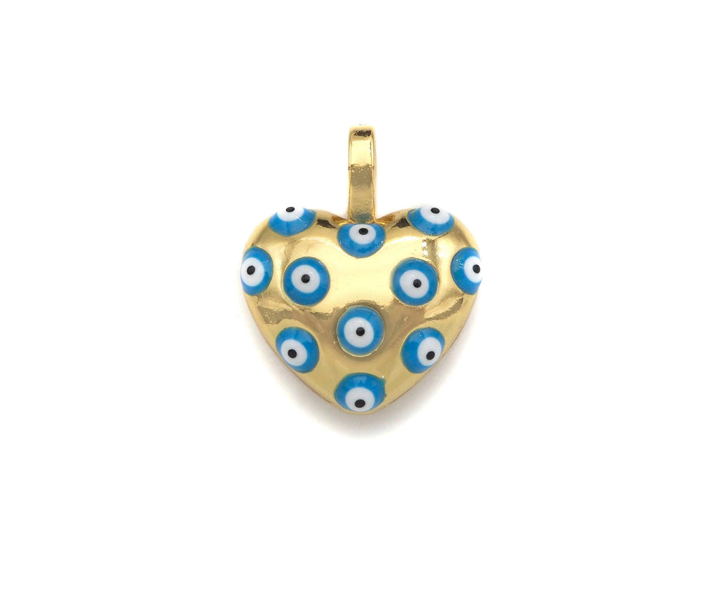 Gold Enamel Evil Eye On Heart Charm, Sku#L497