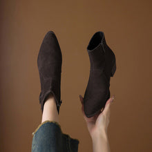 Load image into Gallery viewer, Women's Retro Chunky Heel Ankle Boots | Round Toe Satin Low-Top Fall Winter Boots