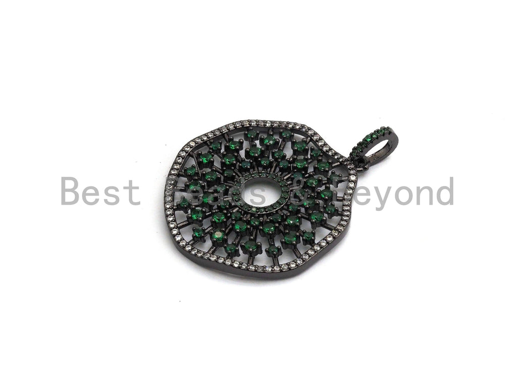 CZ Micro Pave Donut Cobalt/Fuchsia/Green/Black Filigree Hollow Out Flower Pendant, CZ Pave Focal Pendant, 35x33mm sku#F638