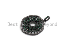Load image into Gallery viewer, CZ Micro Pave Donut Cobalt/Fuchsia/Green/Black Filigree Hollow Out Flower Pendant, CZ Pave Focal Pendant, 35x33mm sku#F638