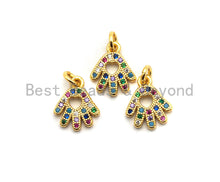 Load image into Gallery viewer, CZ Colorful Micro Pave Hand With Heart Hollow Out Pendant, Hand Shaped Pave Pendant, Gold plated, 9x11mm, Sku#F850