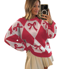 Load image into Gallery viewer, Womens Trendy Pullover Sweater With A Bow-knot Print And Long Knitted Sleeves