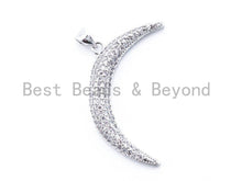 Load image into Gallery viewer, CZ Micro Pave Half Moon Pendant, Cubic Zirconia Pave Pendant/Charm, Necklace Pave Pendant 36x5mm, 1pc/2pcs sku#F104