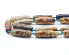 Load image into Gallery viewer, Natural Blue Brown Tibetan Agate Barrel Smooth Agate, 14x40mm Focal Beads, Sku#U1439