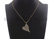 Load image into Gallery viewer, CZ Cobalt Micro Pave Large Heart Pendant, Heart Shaped Pave Pendant, Gold/Silver/Gunmetal plated, 30x41mm, Sku#X54