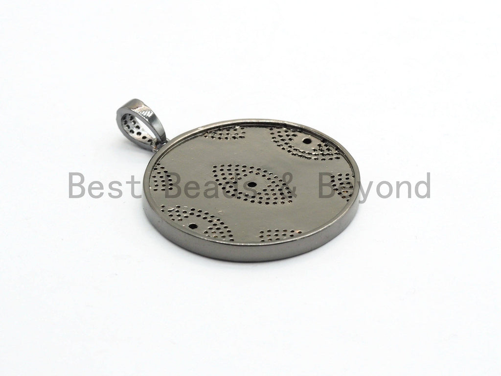 LARGE Enamel Colorful Round With Evil Eye Pendant,CZ Micro Pave Oil Drop Round pendant,Enamel pendant,Enamel Jewelry,34x38mm,sku#F593