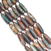 Load image into Gallery viewer, Brown Green Tibetan Agate Barrel Beads, 14x40mm Focal Beads, Sku#U1632