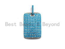 Load image into Gallery viewer, Turquoise CZ Micro Pave Rectangle Tag Pendant/Charm, Cubic Zirconia Pendant, Pave Dog Tag, 18x27mm, sku#X51