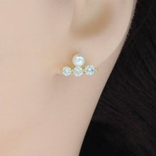 Load image into Gallery viewer, Pearl Gold Clear CZ Bar Stud Earrings, Sku#LD477