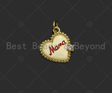Load image into Gallery viewer, Gold Filled CZ Micro Pave Red Enamel Mama Word On Heart Shape Pendant, 18K Gold Filled Charm, Necklace Bracelet Charm,14x15mm,Sku#LK329