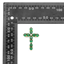 Load image into Gallery viewer, Green Teardrop CZ Gold Cross Charm, Sku#LX356