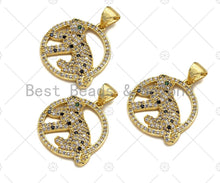 Load image into Gallery viewer, CZ Micro Pave Gold Leopard On Round Ring Shape Pendant, Jaguar Animal Charm, Panther Pave Pendant, Gold plated,18mm, Sku#LK82