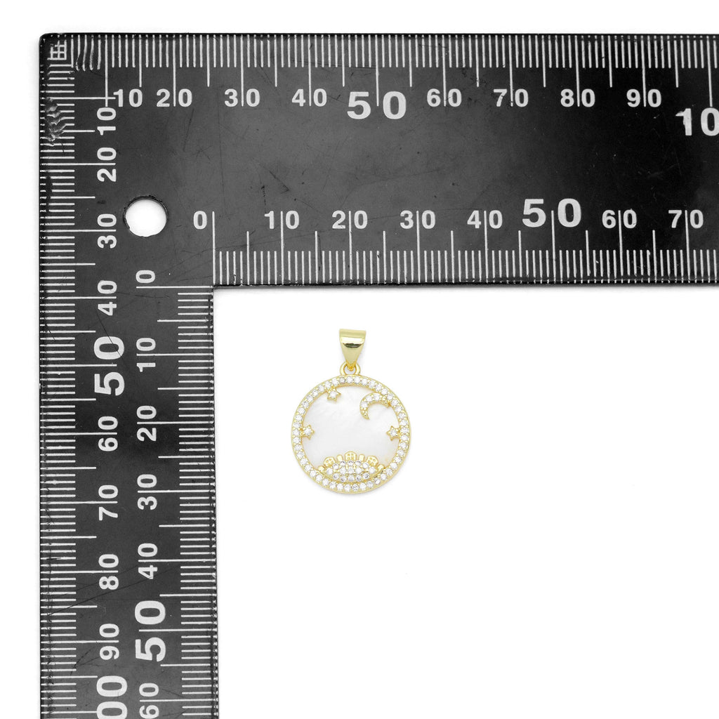 Gold Clear CZ Mother of Pearl Moon star Charm Pendant, Sku#LX687