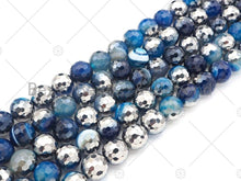 Load image into Gallery viewer, Natural Half Silver Plated Blue Agate Beads, 8mm/10mm/12mm R