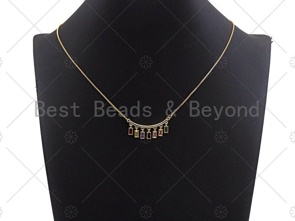 Rainbow CZ Round Rectangle Dangle Connector, CZ Micro Pave Pendant, Necklace Pendant, 13x36mm, sku#JL02