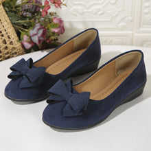 Load image into Gallery viewer, Women's Suede Bowtie Cross-Strap Slip-On Shoes | Low Wedge Heel | Elastic Band Comfort Fit