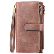Load image into Gallery viewer, Women's Vintage Tri-Fold Wallet with RFID Protection - Oil Wax Leather Long Purse