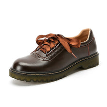 Load image into Gallery viewer, Women's Retro Silk Lace-Up Chunky Heel Pumps - Vintage British Style Leather Shoes