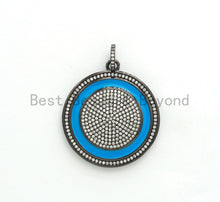 Load image into Gallery viewer, 35mm LARGE Enamel Colorful Round CZ Pave Focal Pendant,CZ Micro Pave Oil Drop Round pendant,Enamel pendant,Enamel Jewelry,sku#F596