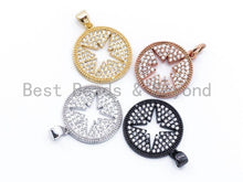 Load image into Gallery viewer, CZ Micro Pave Hollow Star Round Pendant/Charm, Cubic Zirconia Pendant, 18mm, F106