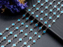 Load image into Gallery viewer, 1 Foot/Yard-Blue Turquoise Beaded Chain-4mm/6mm/8mm Turquoise Beads-Gold Silver Gunmetal Plated Bezel Chain, Bezel Connector beads, sku#A3