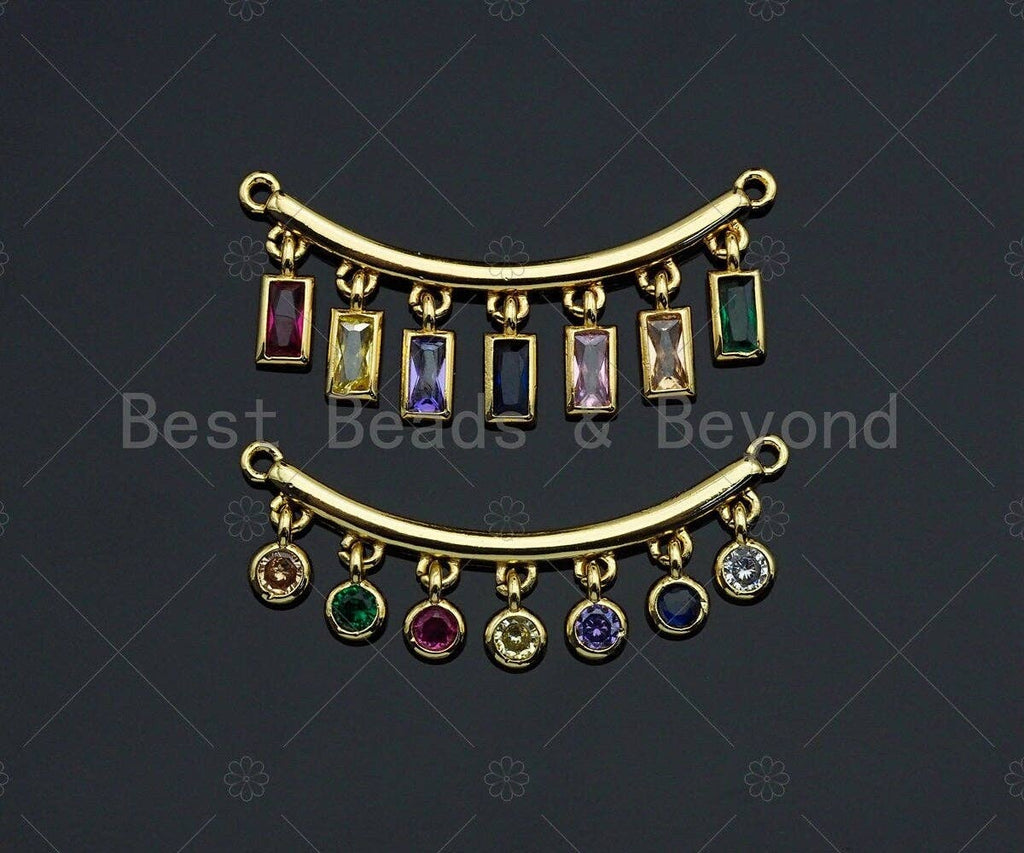 Rainbow CZ Round Rectangle Dangle Connector, CZ Micro Pave Pendant, Necklace Pendant, 13x36mm, sku#JL02