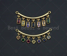 Load image into Gallery viewer, Rainbow CZ Round Rectangle Dangle Connector, CZ Micro Pave Pendant, Necklace Pendant, 13x36mm, sku#JL02