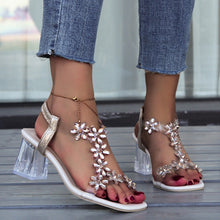 Load image into Gallery viewer, Women's Floral Sandals | Transparent Square Heel Open-Toe Summer Heels
