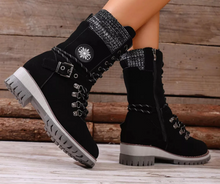 Load image into Gallery viewer, Women's Lace-Up Ankle Combat Boots – PU Leather Low Heel Military Style
