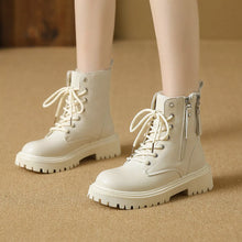 Load image into Gallery viewer, Women's Lace-Up Ankle Combat Boots – Mid Heel PU Leather