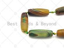 Load image into Gallery viewer, Natural Matt Green Brown Agate Barrel Spacer Beads, Tibetan