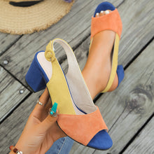 Load image into Gallery viewer, Women's Colorful Block Heel Sandals | Round Toe Suede Heels with Buckle Closure