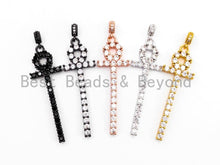 Load image into Gallery viewer, CZ Micro Pave Thin Ankh Cross Pendant, Cubic Zirconia Pendant, CZ Pave Focal Pendant/Charm, 17x51mm, 1pc, sku#F473