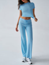 Load image into Gallery viewer, Crew Neck Short Sleeve Top &amp; Full-Length Pants Set – Solid Color, 10 Colors