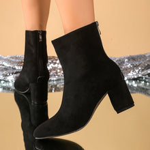Load image into Gallery viewer, Women's Faux Suede Square-Heel Ankle Boots with Back Zipper