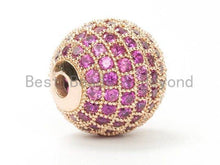 Load image into Gallery viewer, 6mm/8mm/10mm/12mm Micro Pave Fuchsia CZ Stone Round Ball, Fuchsia Pave Gold/Silver/Rose Gold/Black Rhodium Bead Focal, 1/2pcs sku#G308FC