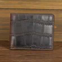 Load image into Gallery viewer, Genuine First-Layer Cowhide Leather Wallet for Men – Slim Horizontal Bifold with Silver Hardware