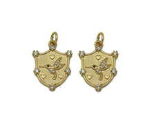 Load image into Gallery viewer, CZ Bird On Gold Shield Charm, Sku#F1495