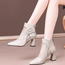 Load image into Gallery viewer, Women's British Style Chunky Heel Cutout Ankle Boots | Pointed Toe Back Zipper